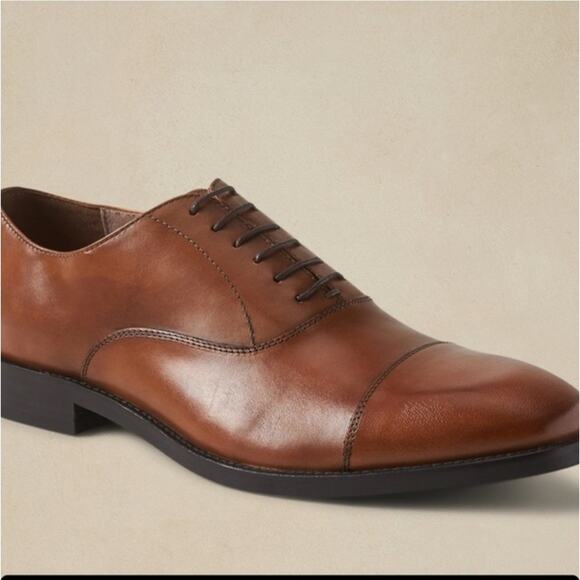 Banana Republic Men\'s Brown Leather Cap Toe Oxford Dress Shoes Lace Up Ortholite
